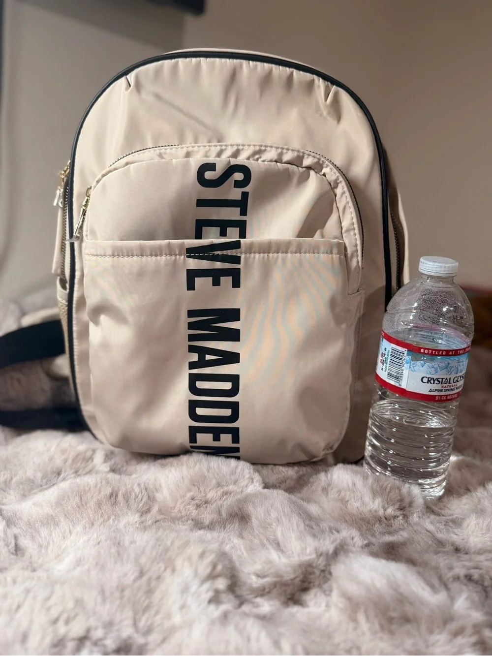 Steve Madden Tan Nylon Backpack School Beige Streetwear Utility Everyday Bag NWT